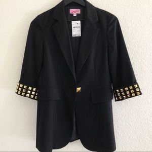 Black 3/4 sleeve blazer with gold studded cuffs